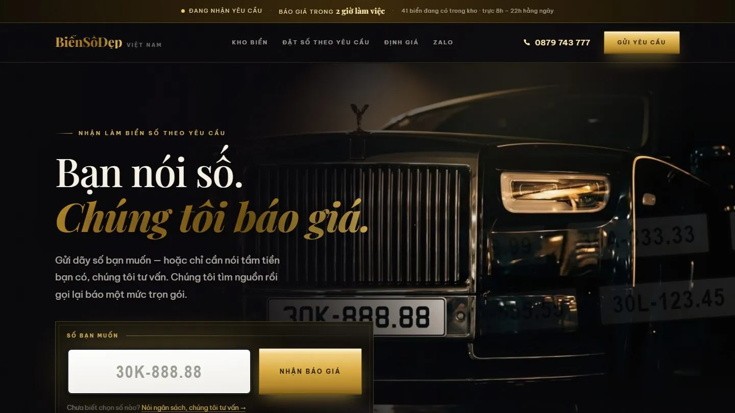 Ảnh chụp trang chủ website Biển Số Đẹp Việt Nam