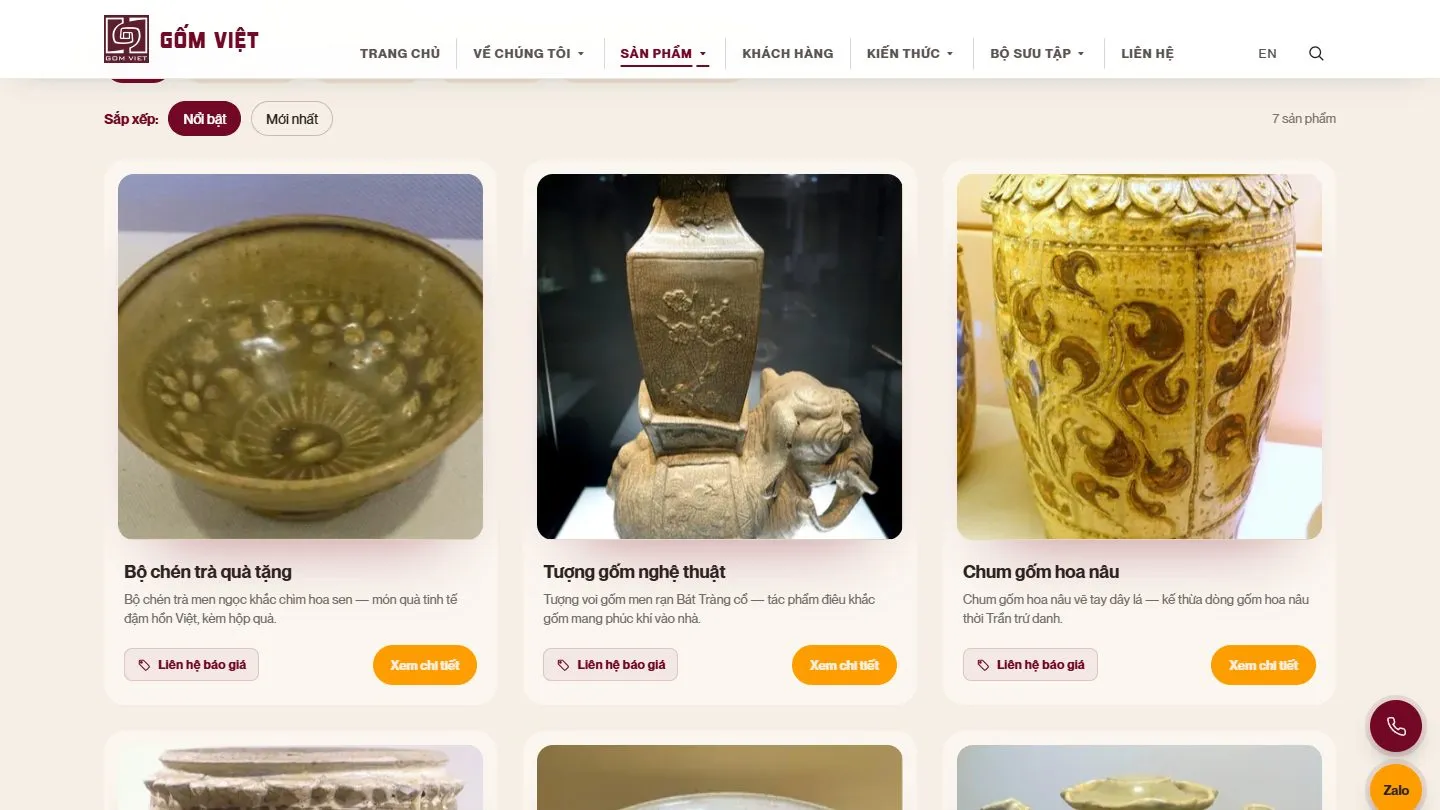Ảnh chụp trang chủ website Gốm Việt