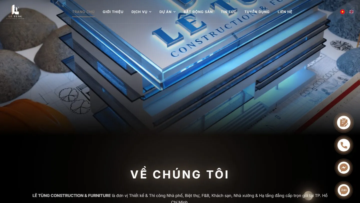 Ảnh chụp trang chủ website Lê Tùng Construction