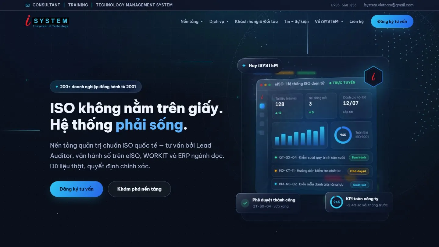 Ảnh chụp trang chủ website iSYSTEM Vietnam