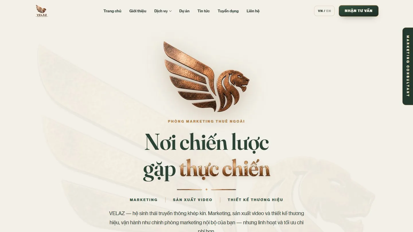 Ảnh chụp trang chủ website Velaz Marketing